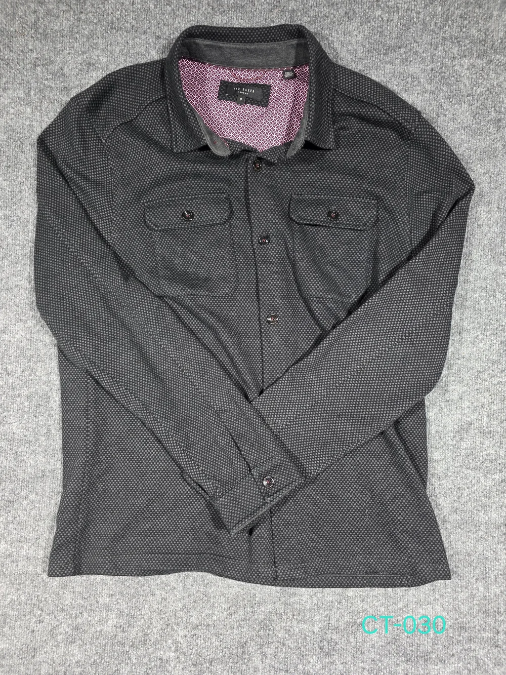 Ted Baker London Men XXL Charcoal Gray Geometric Pattern Long Sleeve Button Shir